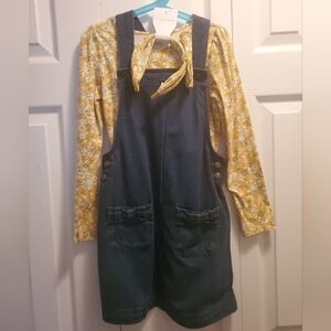 COPY - 🌻Tahari Girls Denim Overall Jumper Dress with Longsleeve Top and head Ba